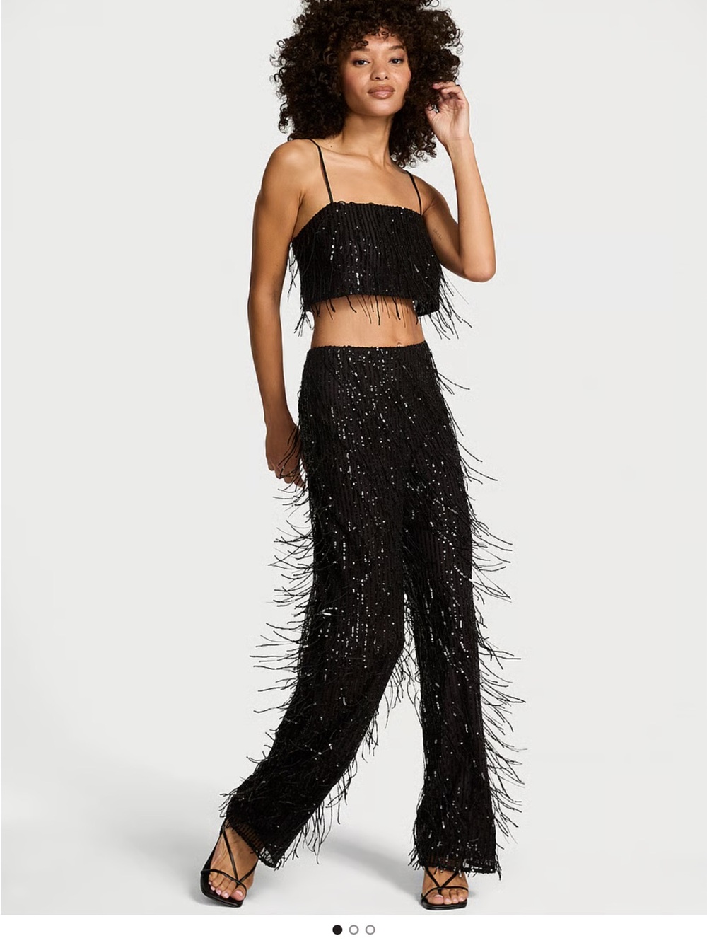 NWOT Victoria's Women's Secret Very Sexy Showgirl Sequin Fringe Crop Top & Pants